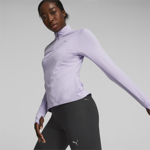 Playera para correr para mujer Run Favourite con cremallera de un cuarto, Vivid Violet, large-MEX