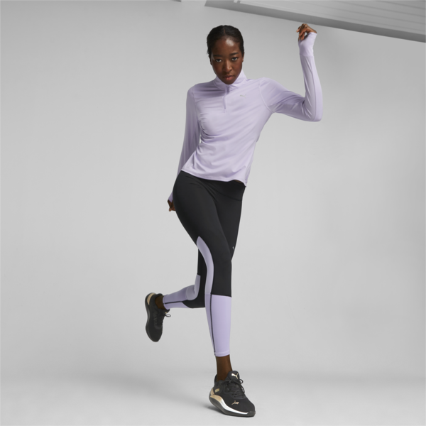 Playera para correr para mujer Run Favourite con cremallera de un cuarto, Vivid Violet, large-MEX