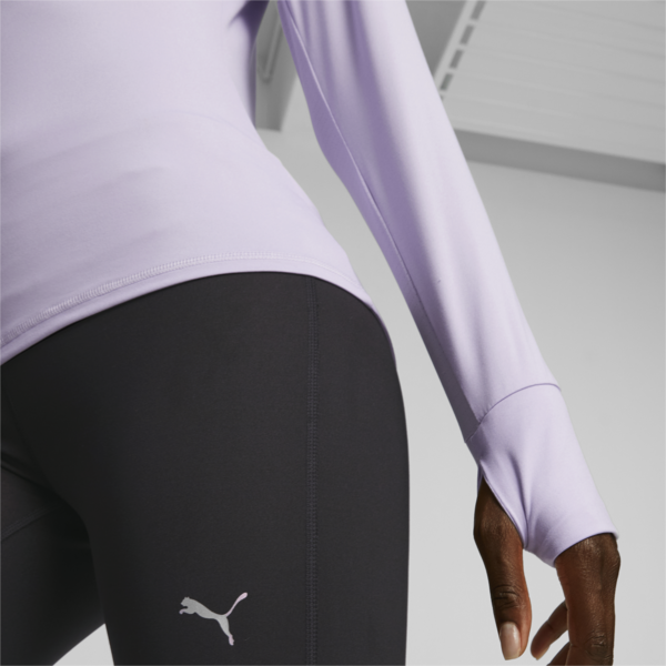 Playera para correr para mujer Run Favourite con cremallera de un cuarto, Vivid Violet, large-MEX