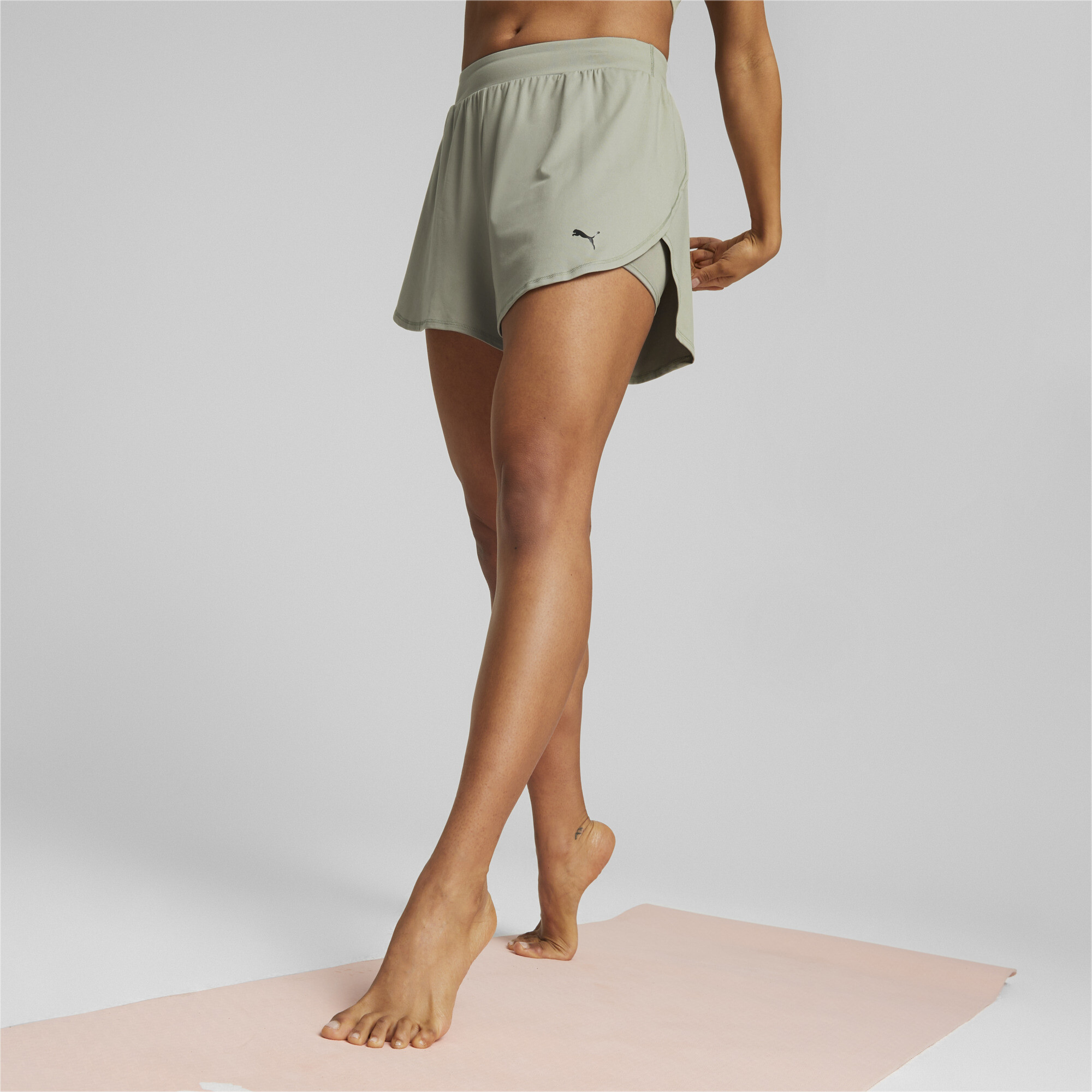 Women's Puma Studio Flow Training Shorts, Beige, Size XS, Clothing