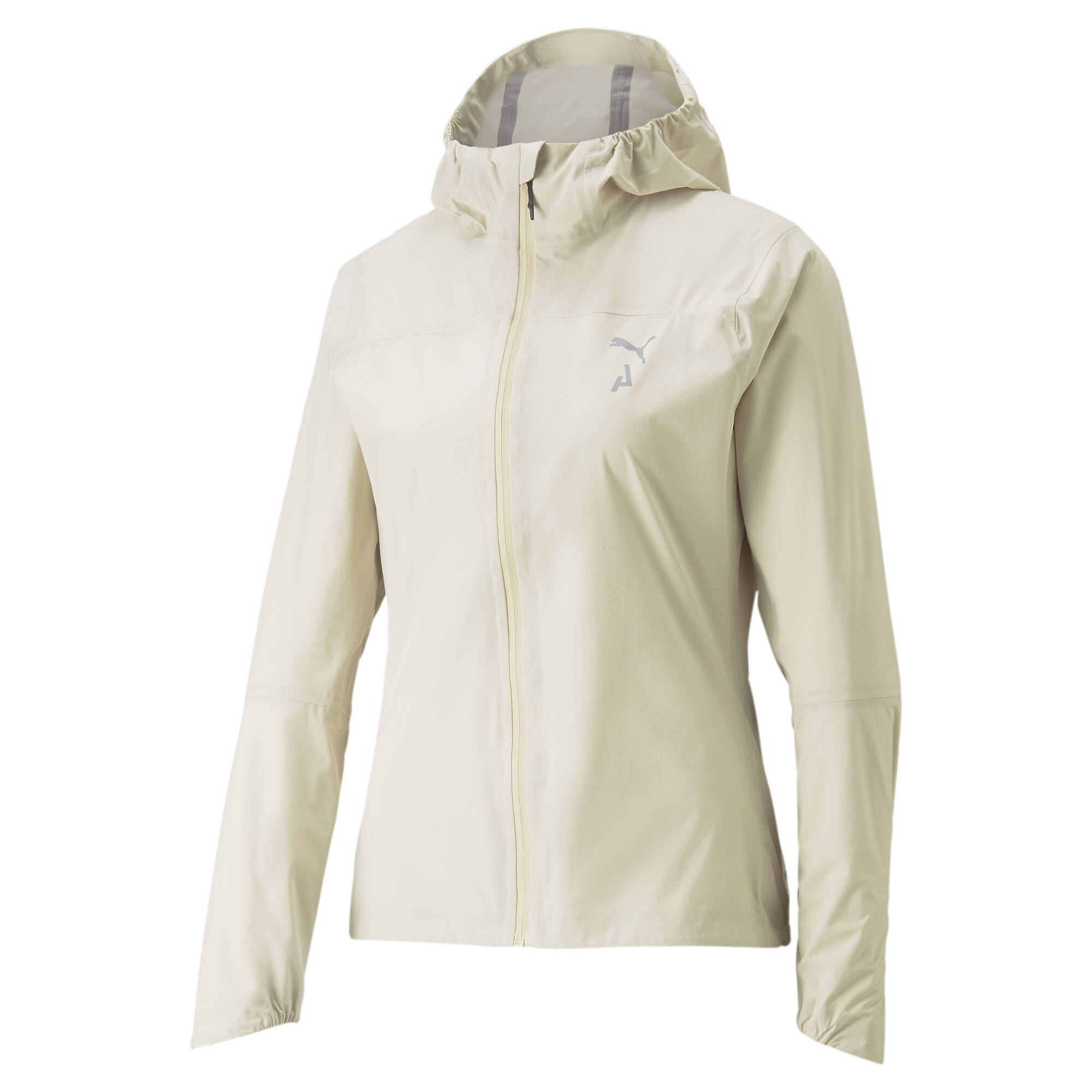 Women's Puma SEASONS Storm CELL Sympa TexÂ® Packable Trail Running Jacket, Beige, Size XL, Clothing