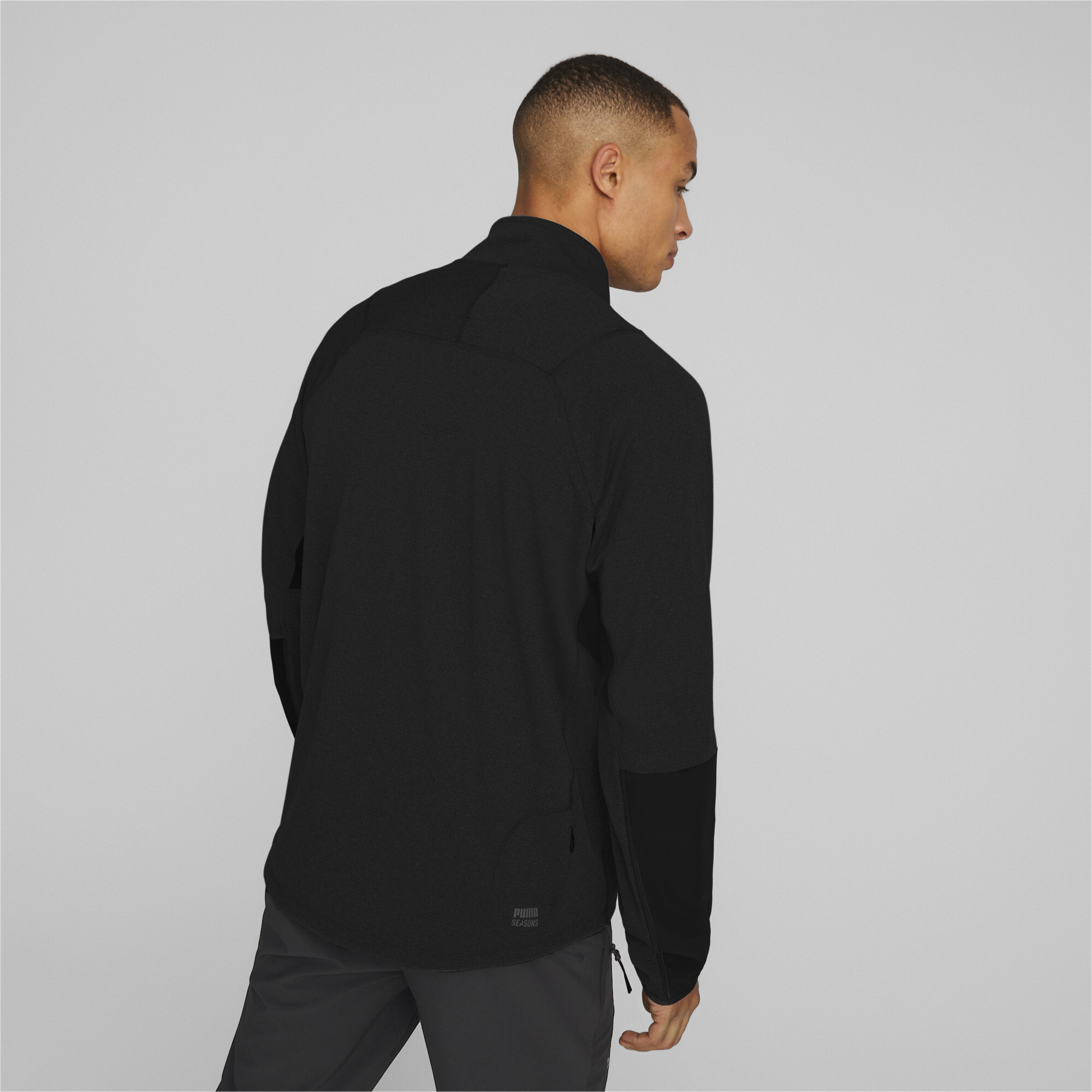 Men's Puma SEASONS Rain CELL Trail Running Half-Zip Pullover Top, Black, Size XS, Clothing