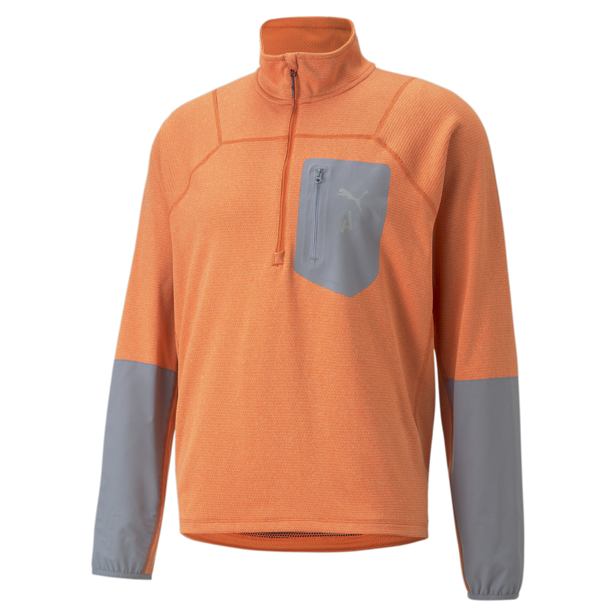 Men's Puma SEASONS Rain CELL Trail Running Half-Zip Pullover Top, Orange, Size M, Clothing