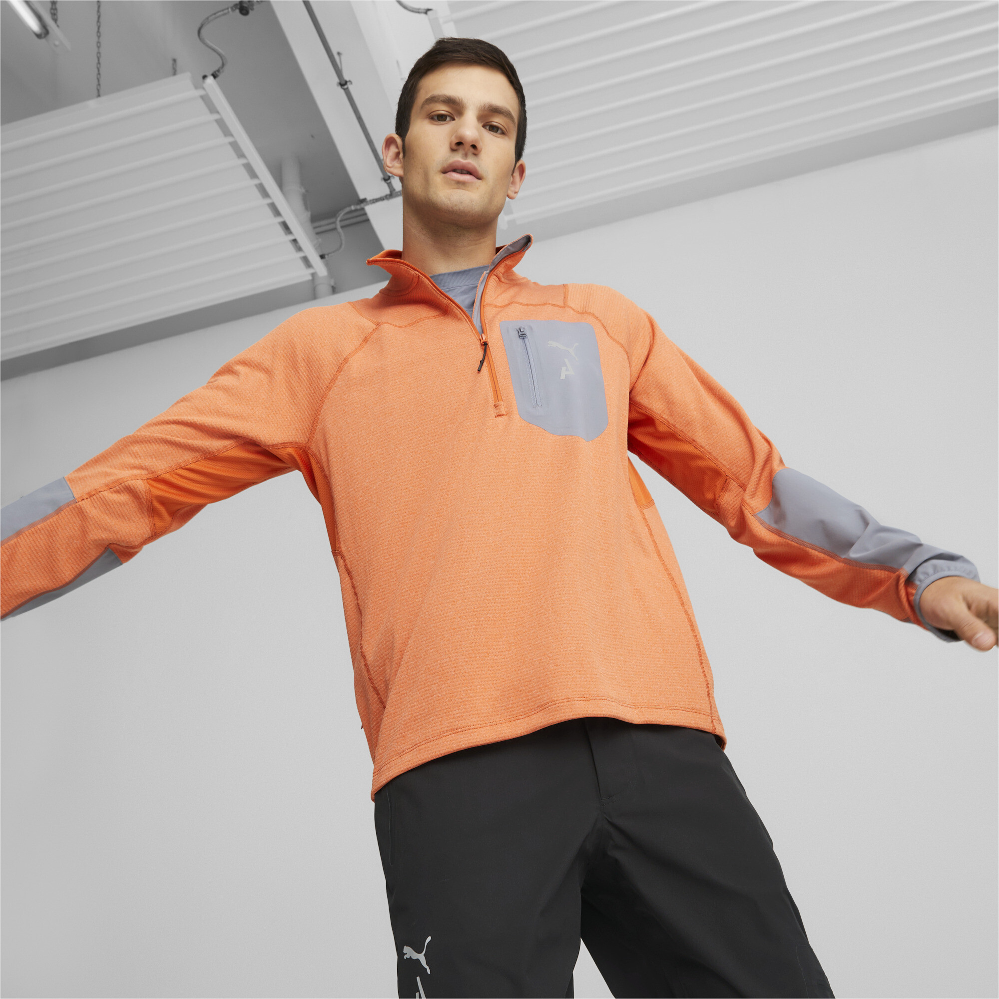 Men's PUMA SEASONS RainCELL Trail Running Half-Zip Pullover Men In Orange, Size Small, Polypropylene