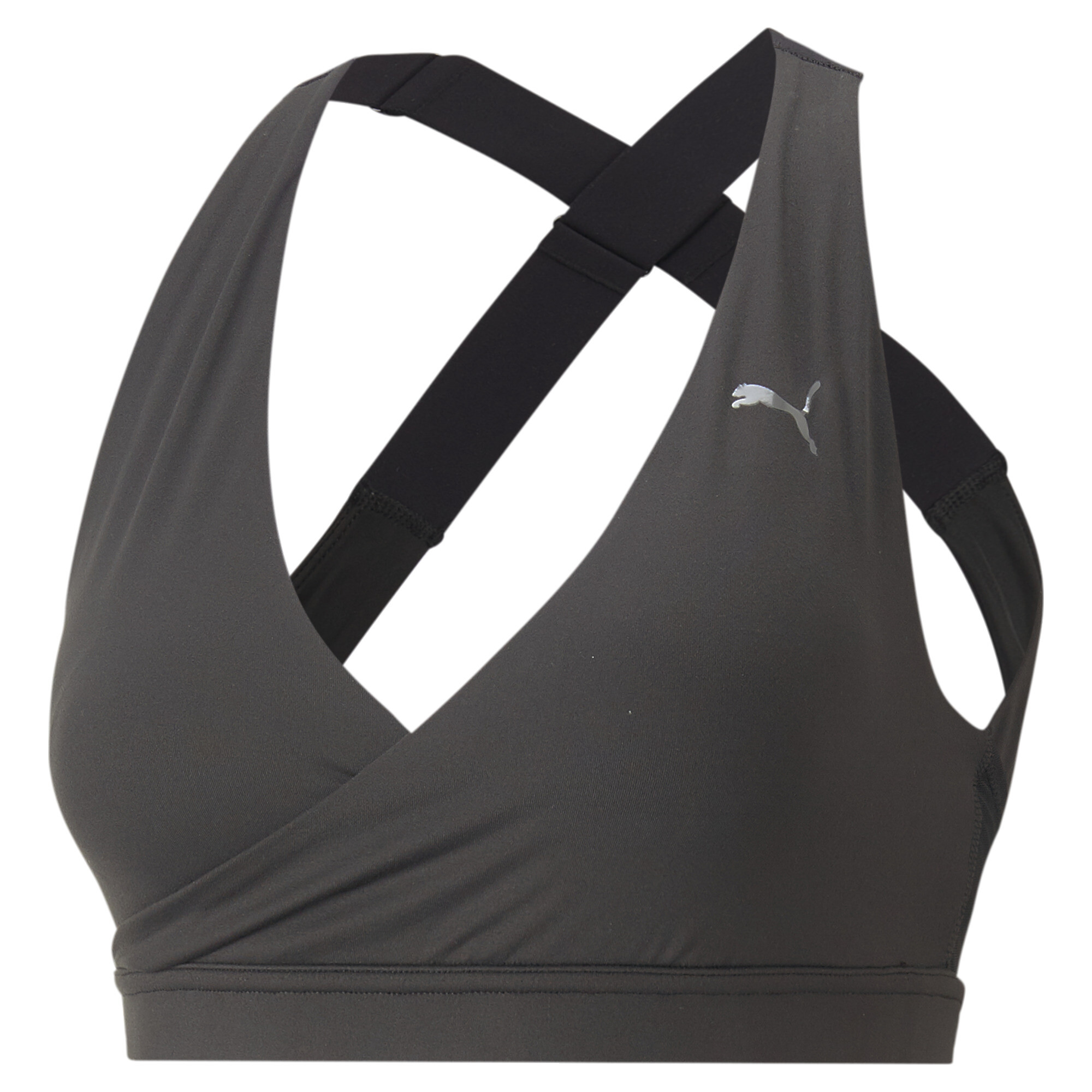 Women's Puma Yogini Mid Impact Crossover Training Bra, Black, Size L, Clothing