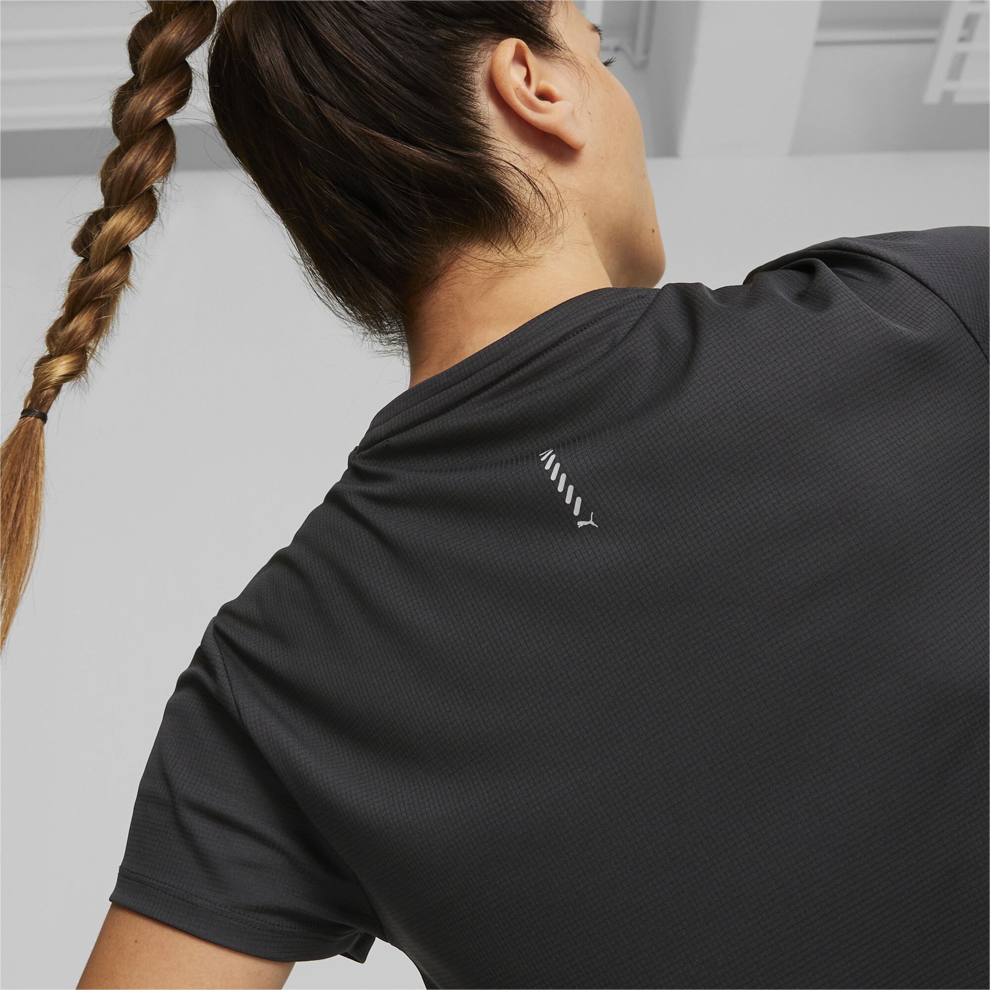 Women's PUMA RUN Short Sleeve Logo Running T-Shirt Women In Black, Size Medium