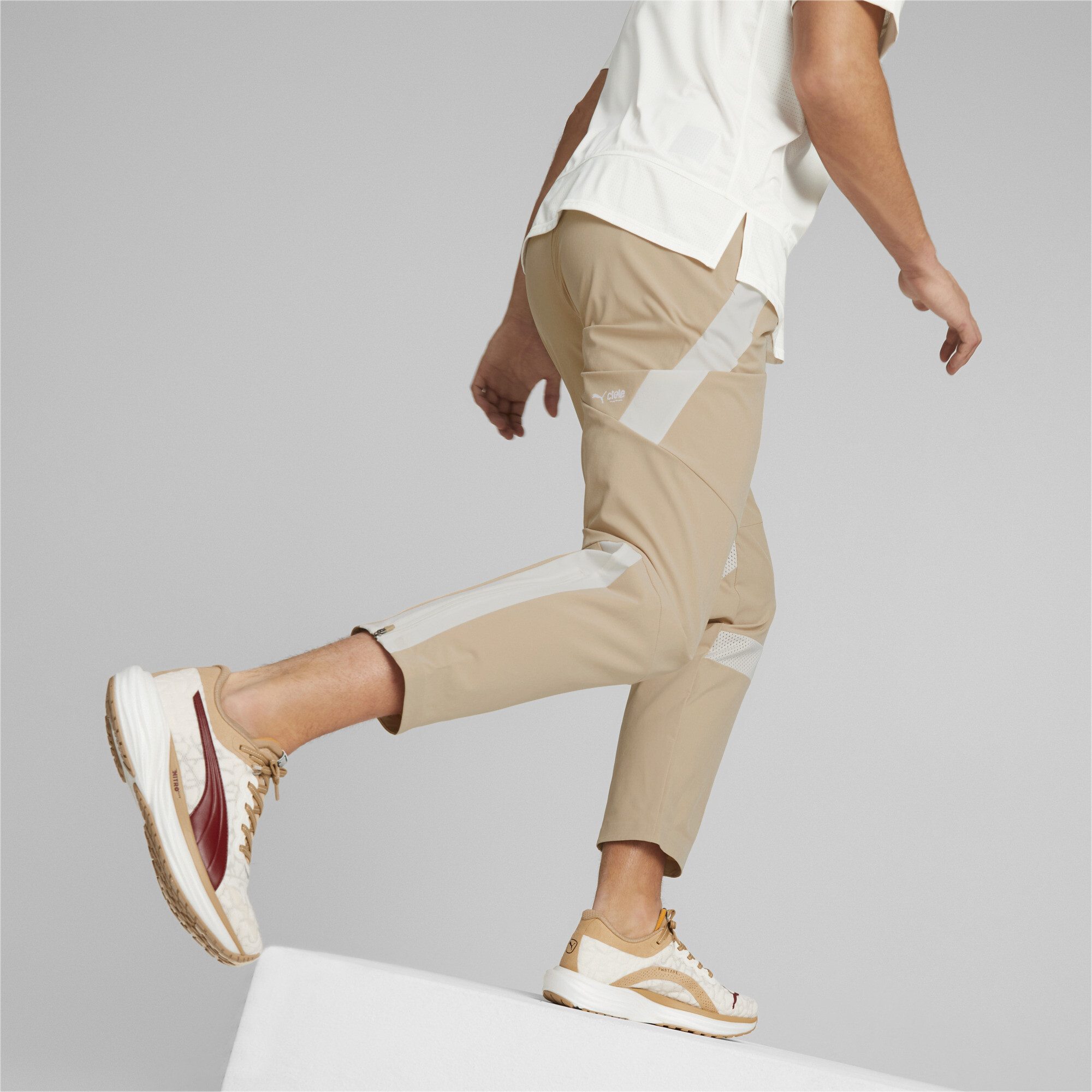 Men's Puma X CIELE Running Tracksuit Pants, Beige, Size XL, Clothing