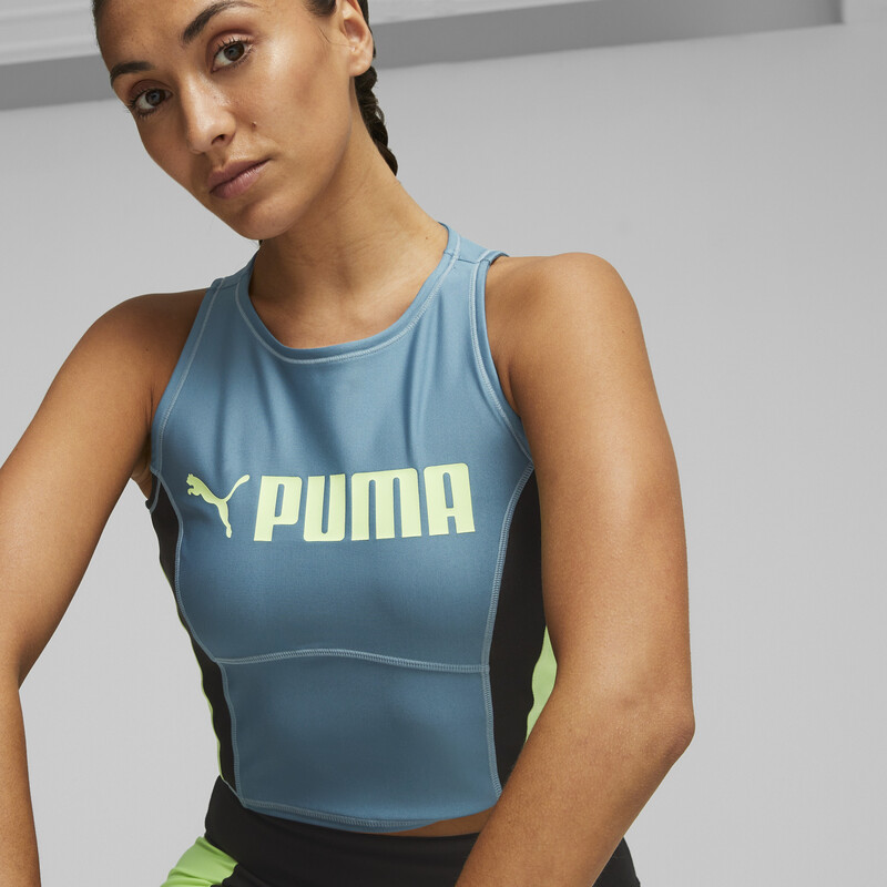 Women's PUMA FIT Eversculpt Training Tank Top in Black/Gray/Green size L