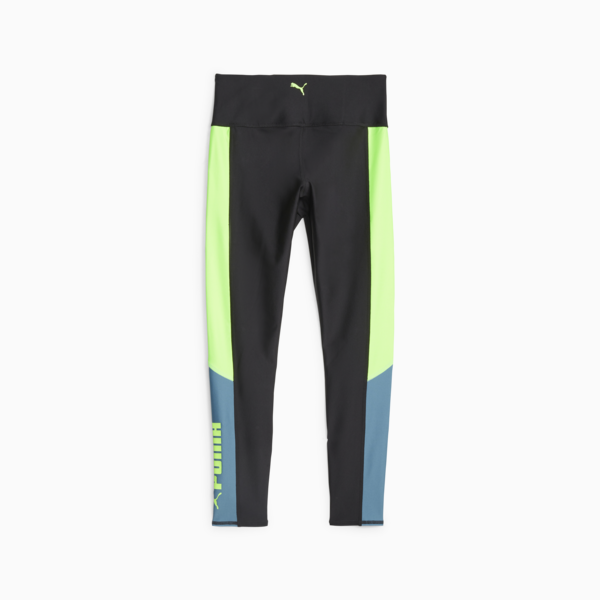 PUMA FIT Women's High Waist Training Leggings, PUMA Black-Speed Green, large-ZAF