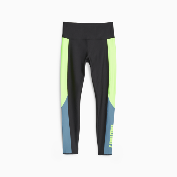 PUMA FIT Women's High Waist Training Leggings, PUMA Black-Speed Green, large-ZAF