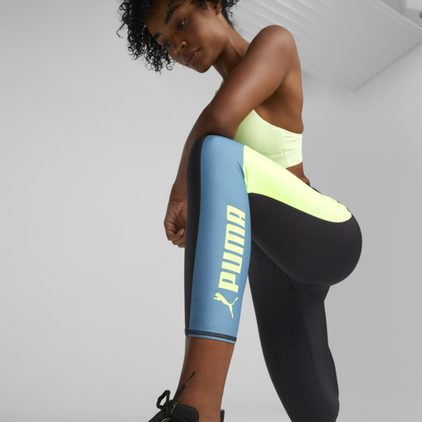 PUMA FIT Women's High Waist Training Leggings, PUMA Black-Speed Green, large-ZAF