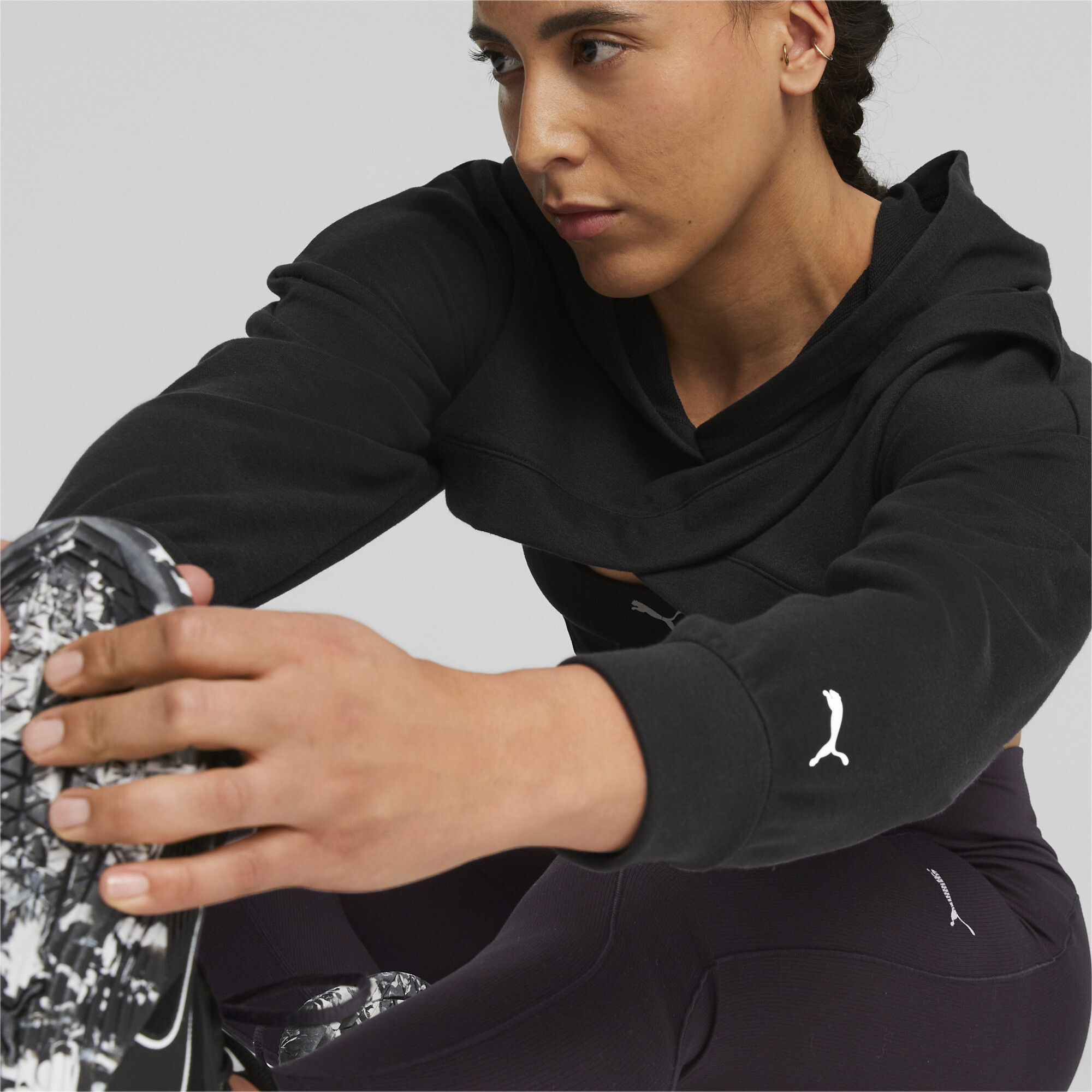 Women's PUMA FIT MOVE Cropped Training Hoodie In Black, Size Small