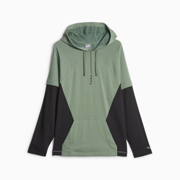 Studio Plastic Free Training Hoodie Men, Eucalyptus-PUMA Black, large-ZAF