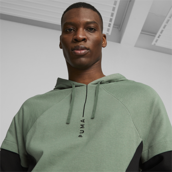 Studio Plastic Free Training Hoodie Men, Eucalyptus-PUMA Black, large-ZAF