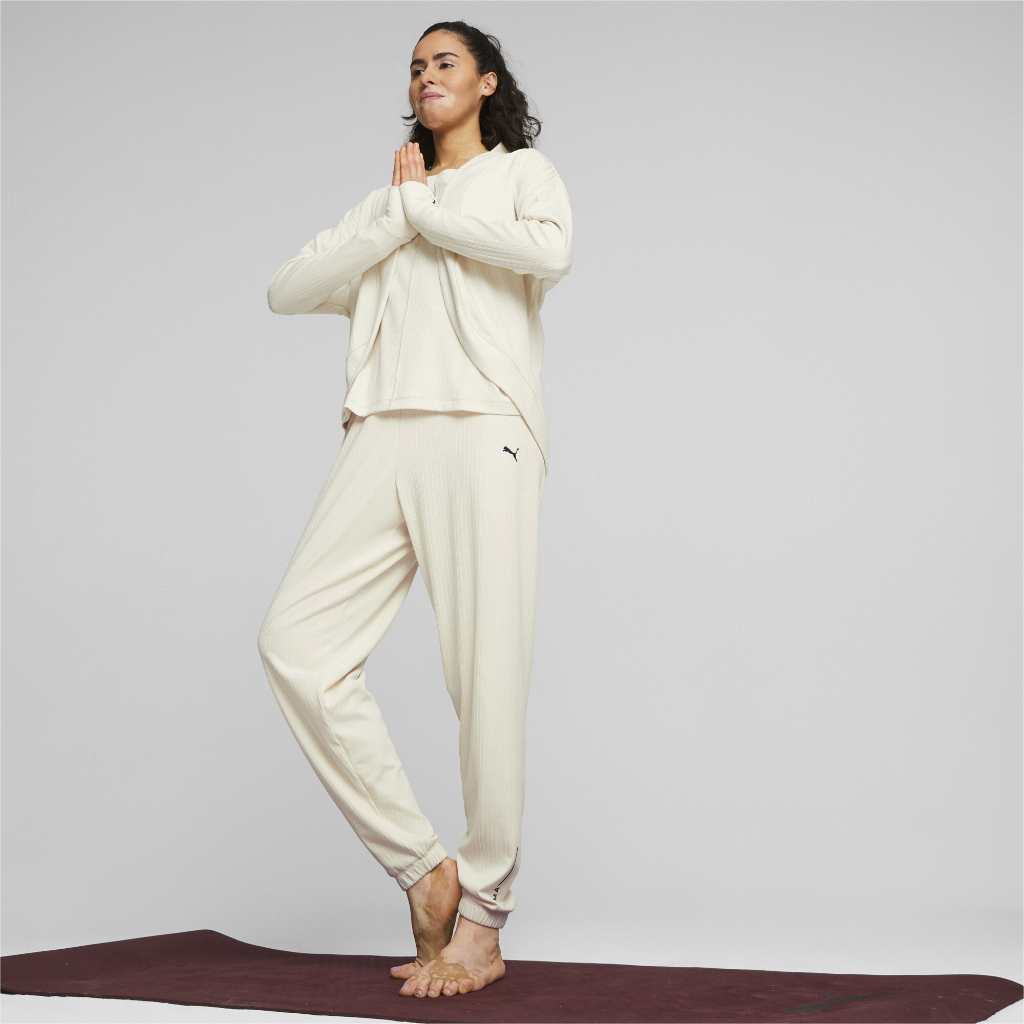 Women's Puma Studio Unwind's Long Training Cardigan, White, Size XL, Clothing