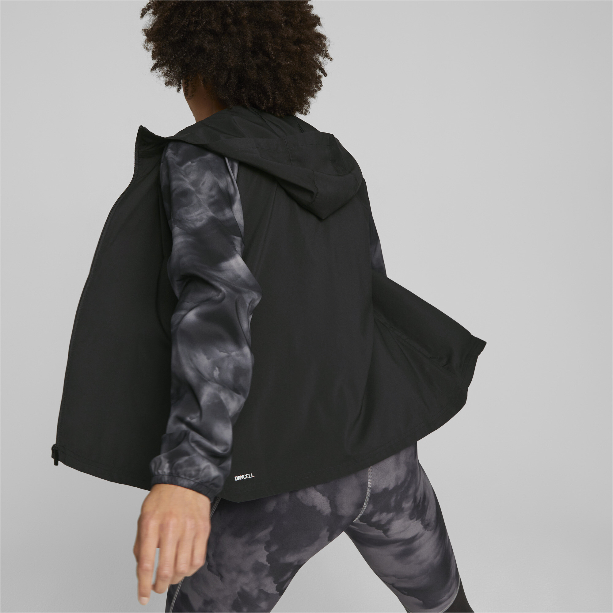 Women's Puma Favourite Velocity Printed Woven Running Jacket, Black, Size XS, Clothing