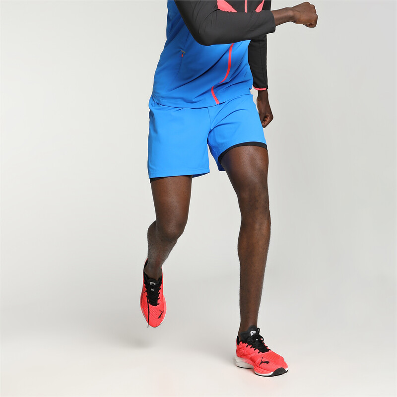 Men's PUMA Ultraweave 2-in-1 Running Shorts in Black/Blue size XL