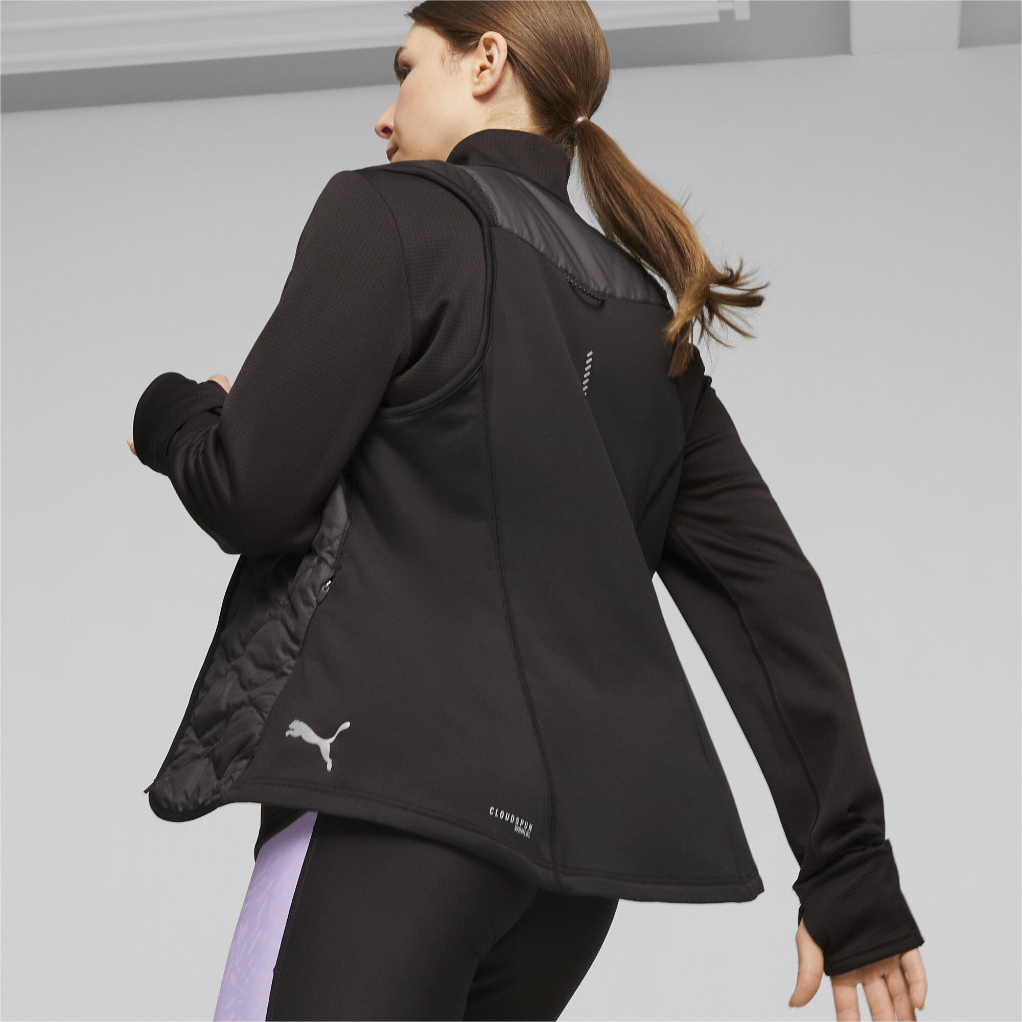 Women's PUMA RUN CLOUDSPUN WRMLBL Padded Running Vest In Black, Size XS