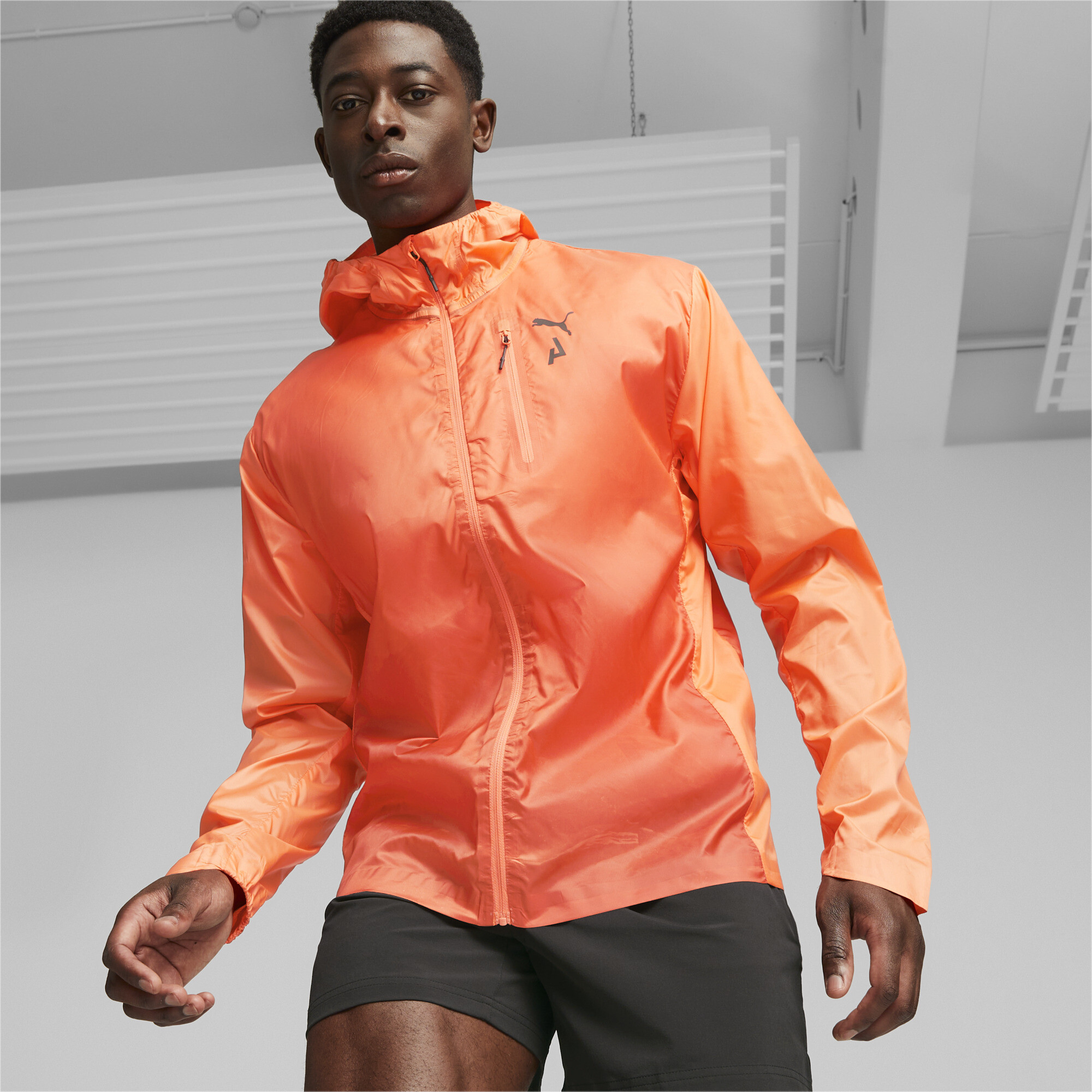 Men's Puma SEASONS's Lightweight Running Jacket, Orange, Size S, Clothing