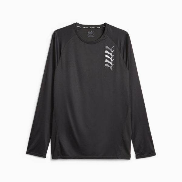 PUMA FIT Logo Graphic Long-Sleeve Training Tee Men, PUMA Black, large-ZAF