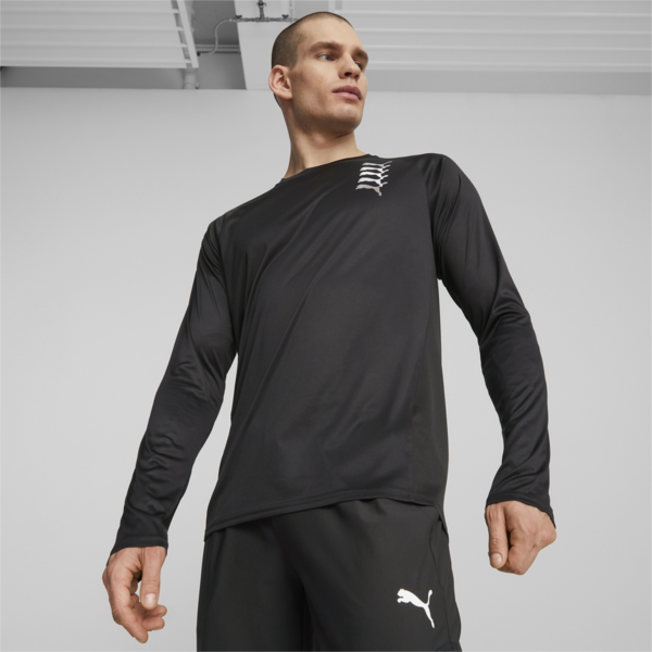 PUMA FIT Logo Graphic Long-Sleeve Training Tee Men, PUMA Black, large-ZAF