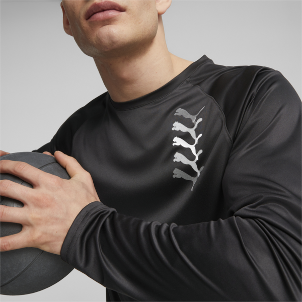 PUMA FIT Logo Graphic Long-Sleeve Training Tee Men, PUMA Black, large-ZAF