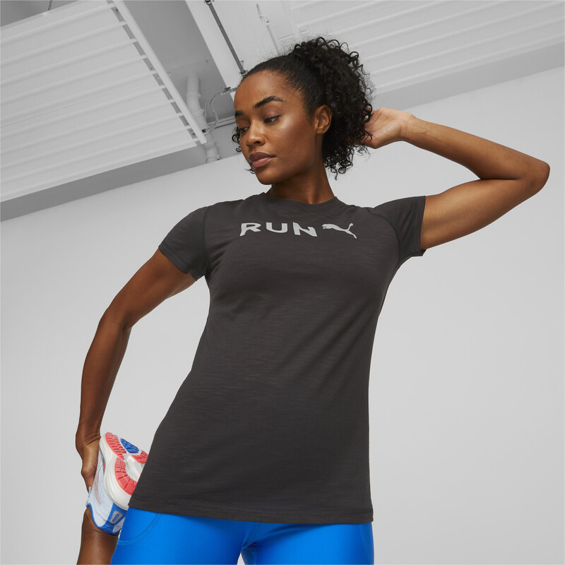 Women's PUMA RUN Training T-shirt in Black/Gray size S