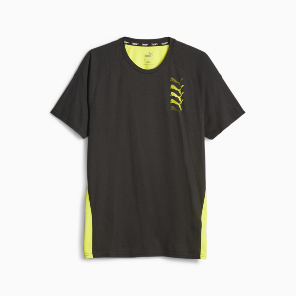 PUMA FIT Men's Triblend Training Tee, PUMA Black-Yellow Burst, large-ZAF