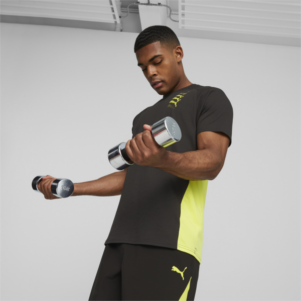 PUMA FIT Men's Triblend Training Tee, PUMA Black-Yellow Burst, large-ZAF