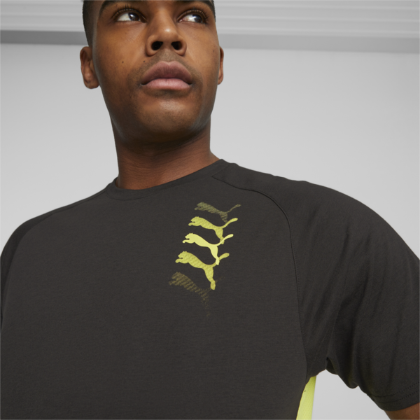 PUMA FIT Men's Triblend Training Tee, PUMA Black-Yellow Burst, large-ZAF