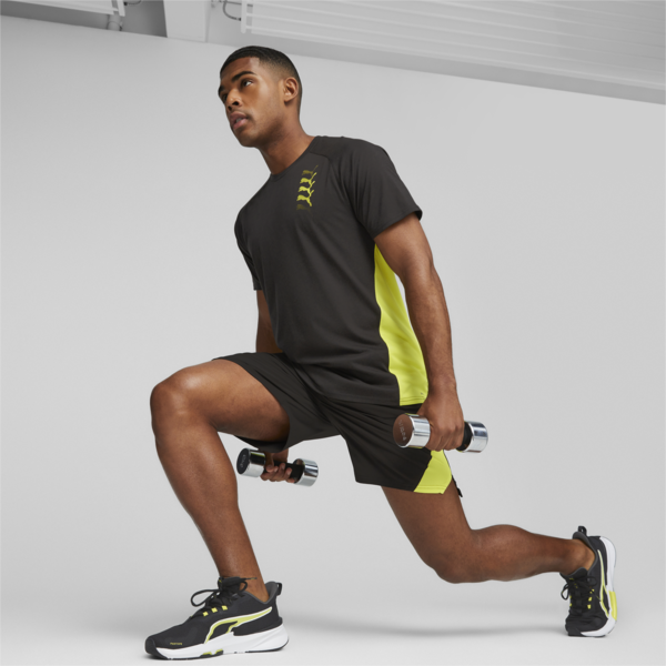 PUMA FIT Men's Triblend Training Tee, PUMA Black-Yellow Burst, large-ZAF