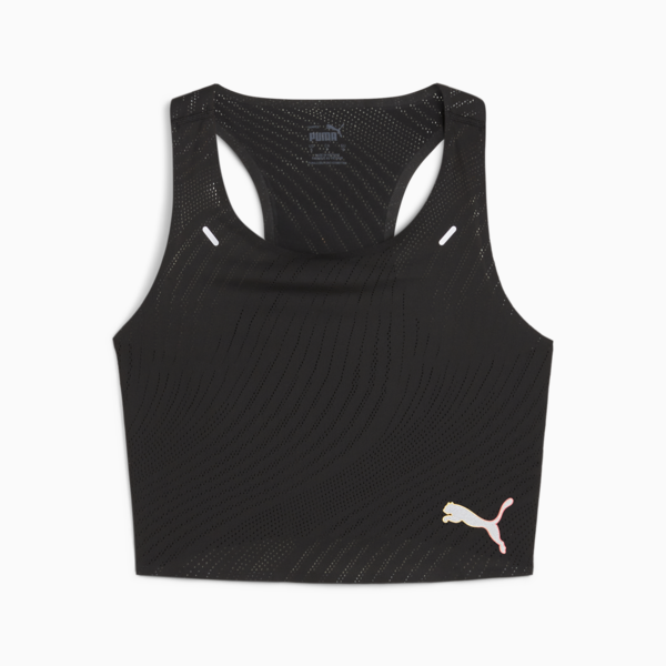 RUN ULTRASPUN Women's Running Crop Top, PUMA Black-Fireglow, large-ZAF