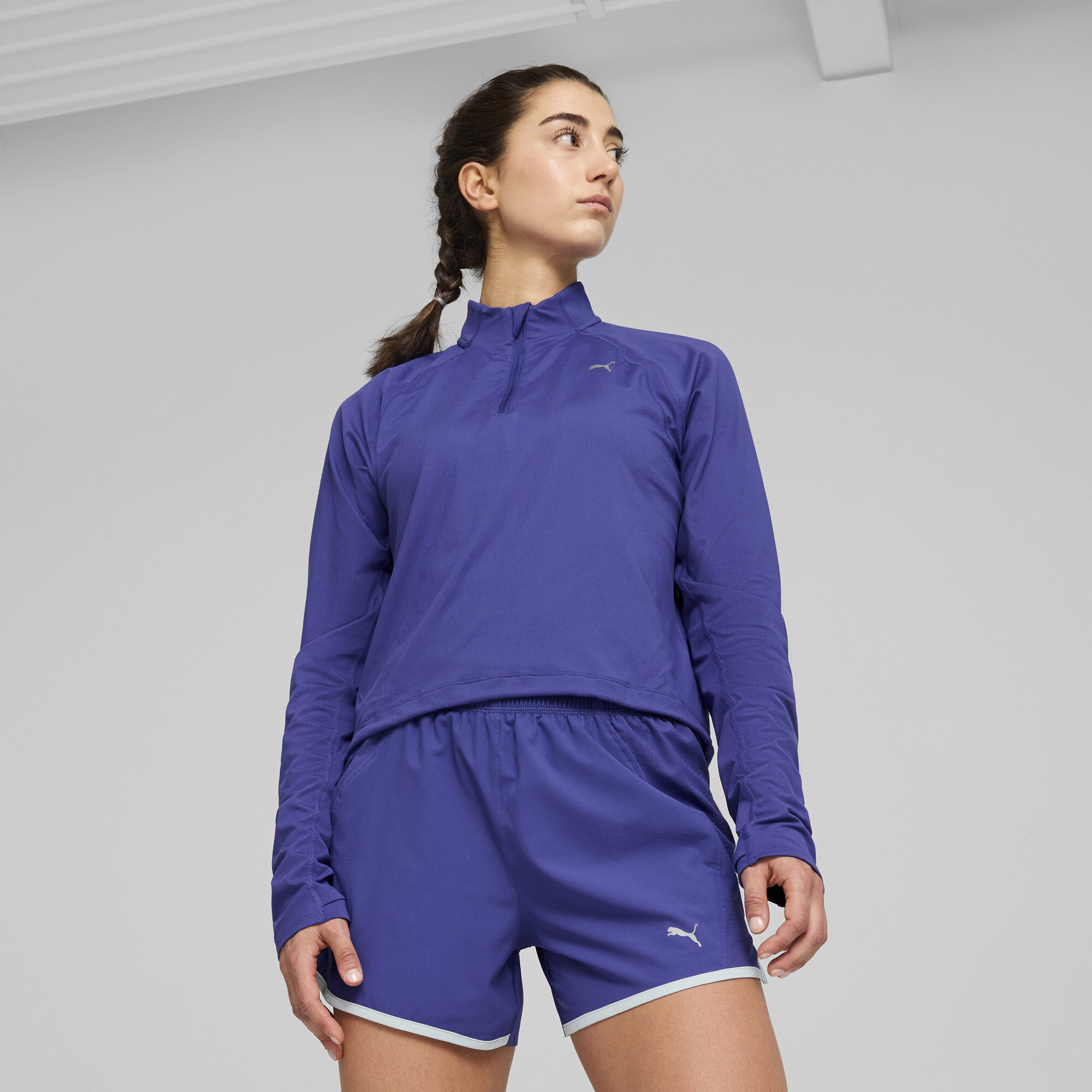 Women's Puma RUN CLOUDSPUN Quarter-Zip Top, Blue, Size XL, Clothing