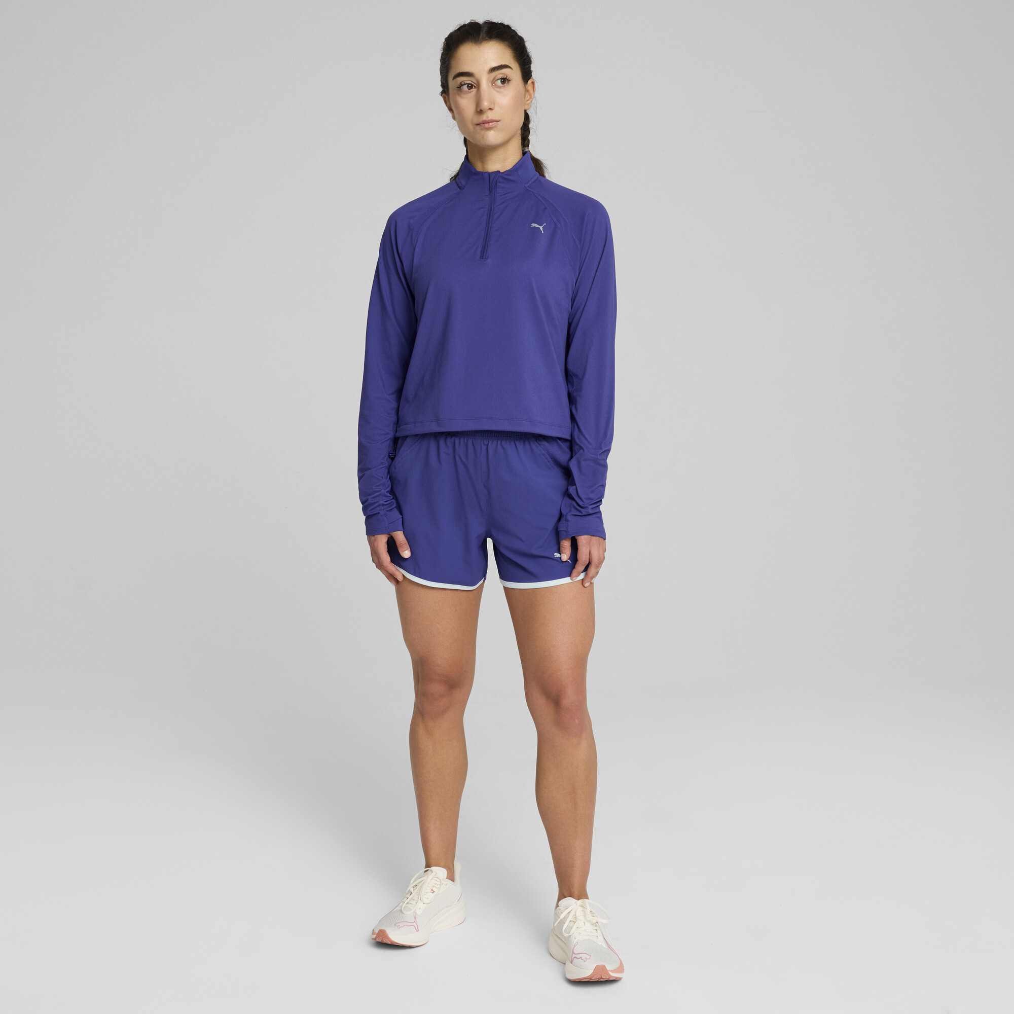 Women's Puma RUN CLOUDSPUN Quarter-Zip Top, Blue, Size XL, Clothing