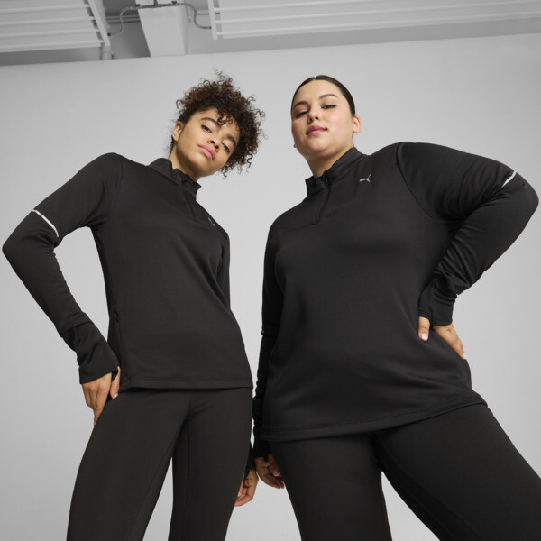 Puma Run Grid Fleece Half-zip Top Women In Black
