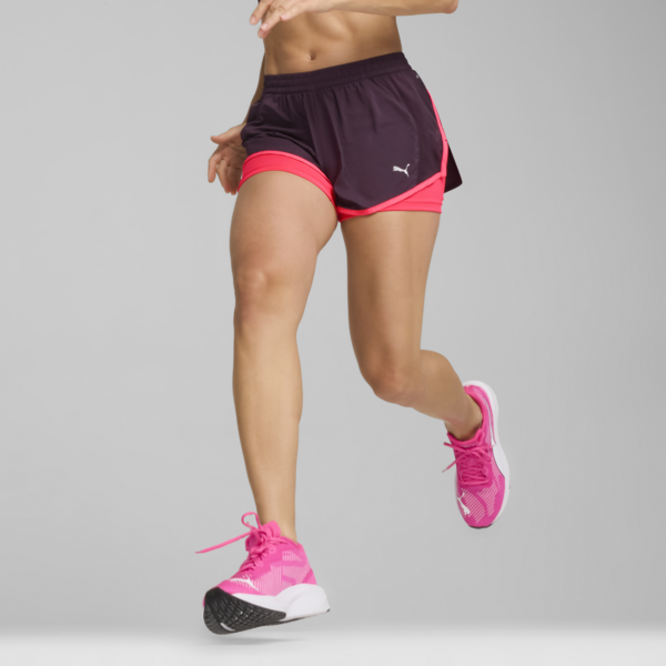 Shorts "2 en 1" RUN FAV Velocity para mujer, Midnight Plum-Sunset Glow, large-ARG