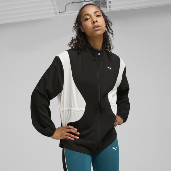 Campera larga de entrenamiento tejida para mujer, PUMA Black, swatch-ARG