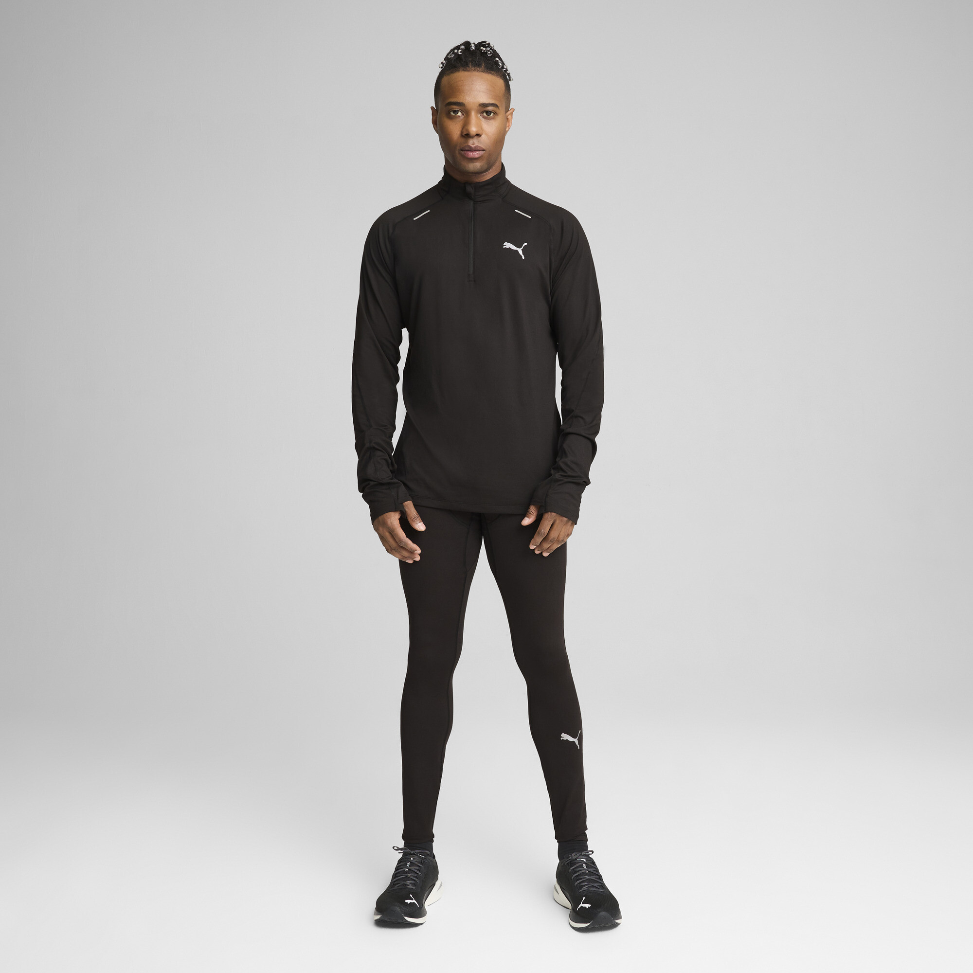 PUMA RUN CLOUDSPUN top met kwartrits voor Heren, Zwart, Maat S