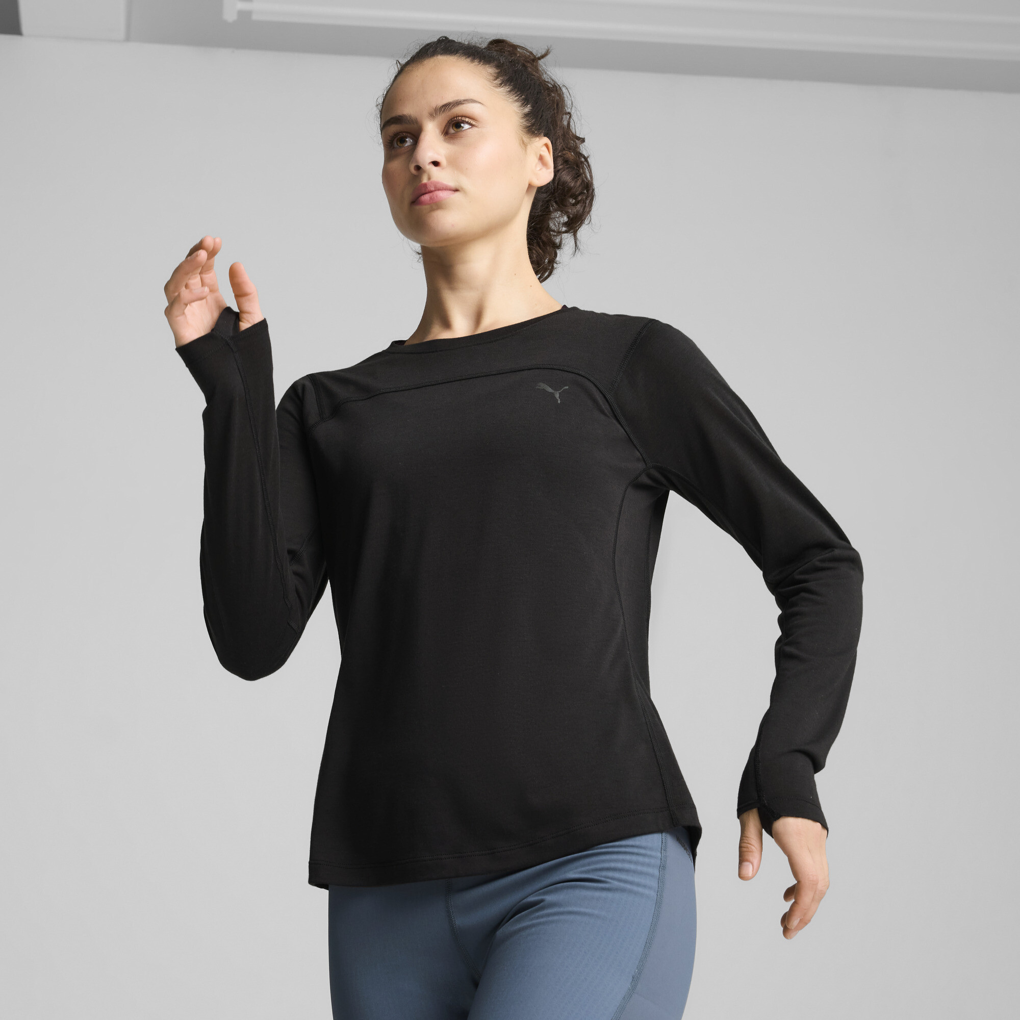 Women's Puma SEASONS Tech Wool Long Sleeve T-Shirt, Black, Size S, Clothing