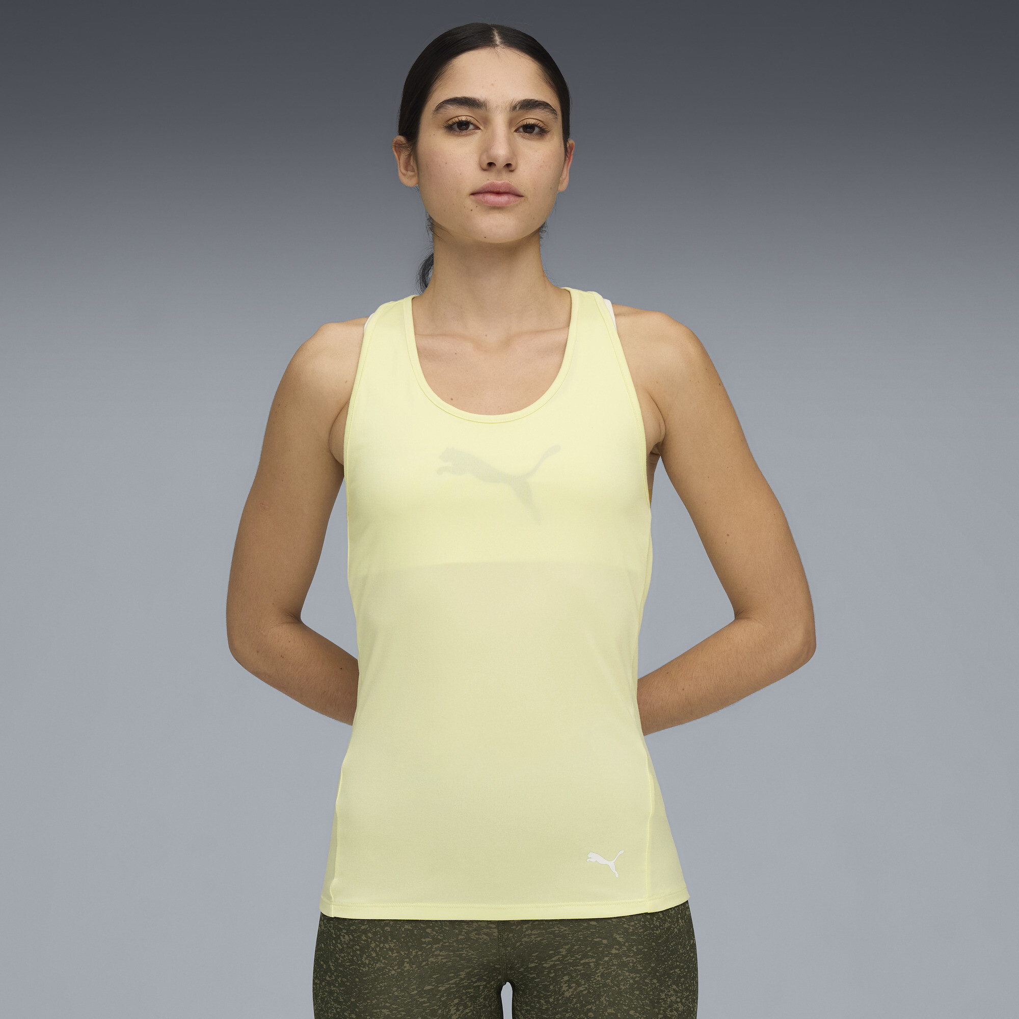 PUMA Train All Day Essentials Women's Training Racerback Tank Top in Yellow, Size M