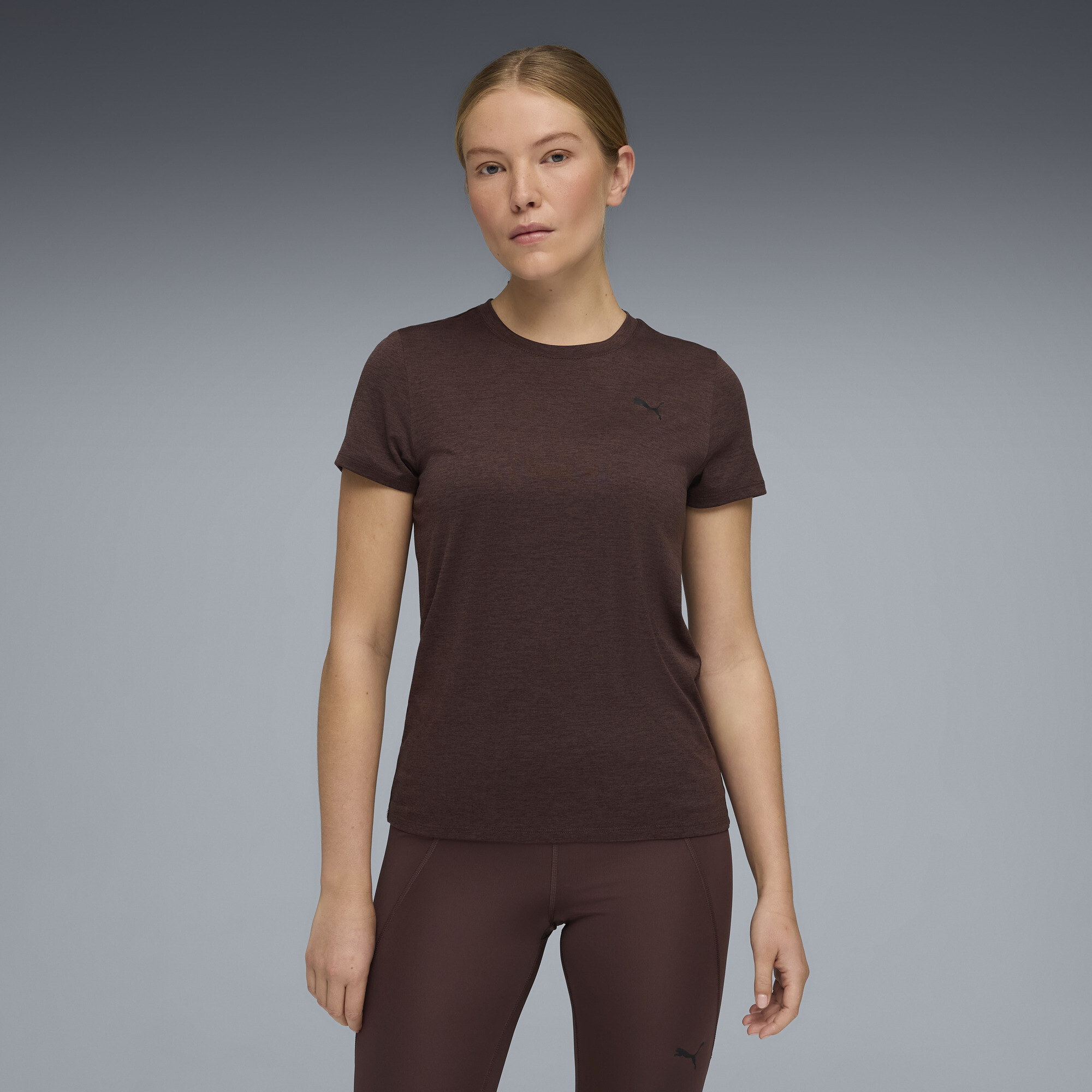 PUMA Train All Day Essentials Women's Heather Training T-Shirt in Brown, Size L