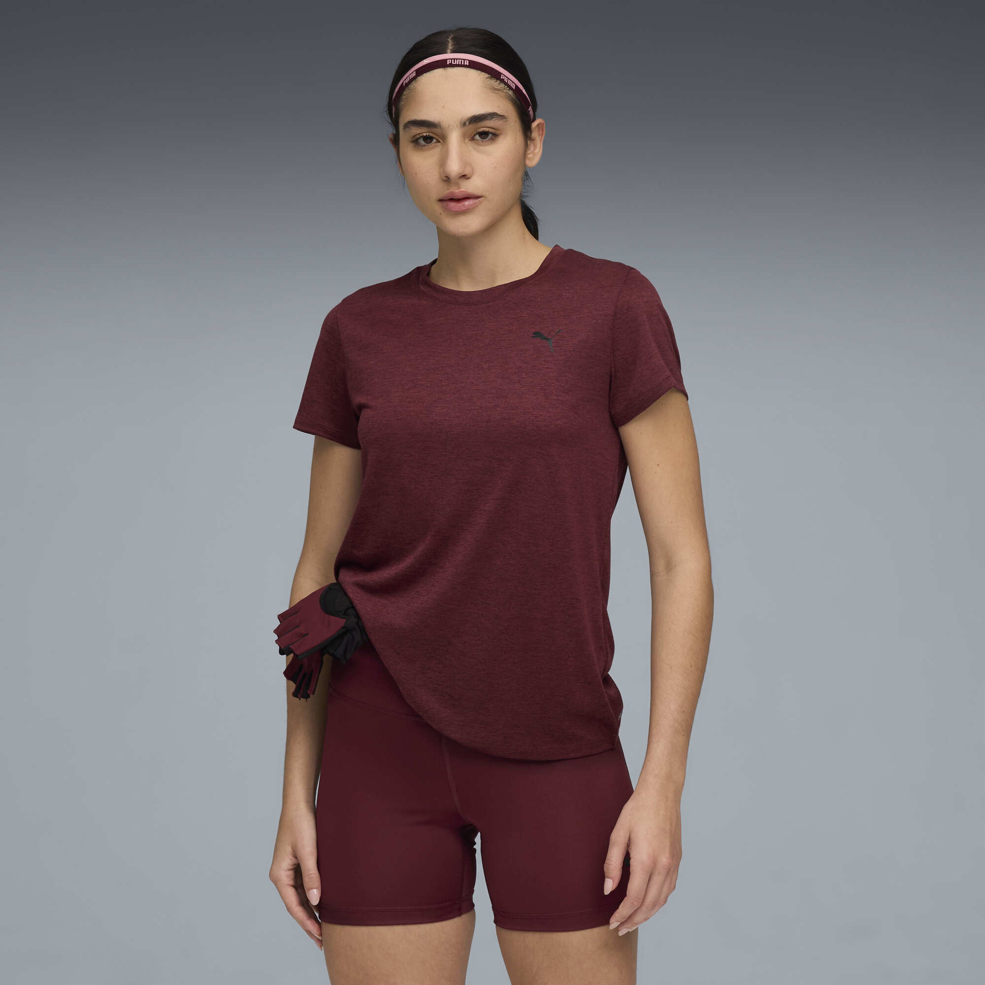 Puma TAD ESSENTIALS Meliertes T-Shirt Damen | Ruby Shimmer Heather | Größe: XS