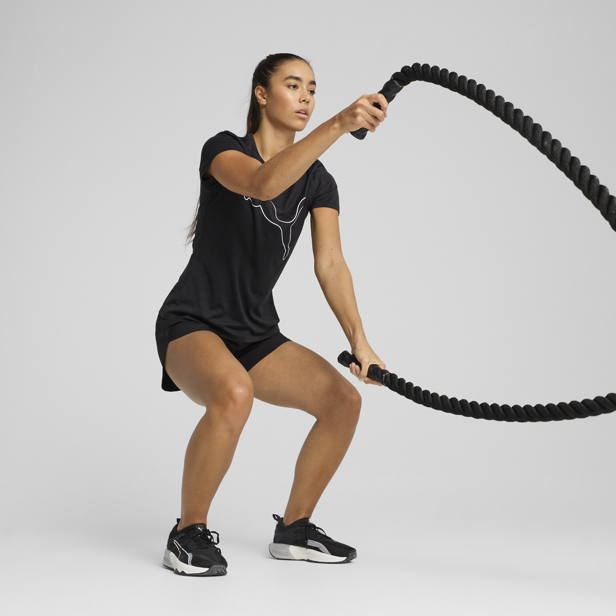 PUMA TAD ESSENTIALS gemÃªleerd Logo T-shirt voor Dames, Zwart, Maat XXL thumbnail 4