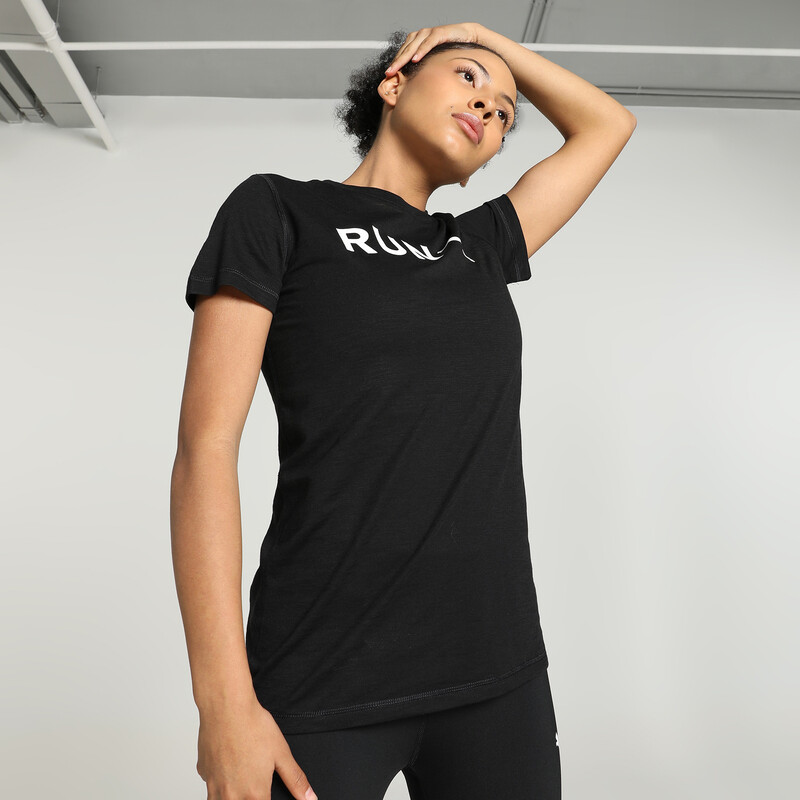 Women's PUMA RUN Graphic Running T-shirt in Black size XL