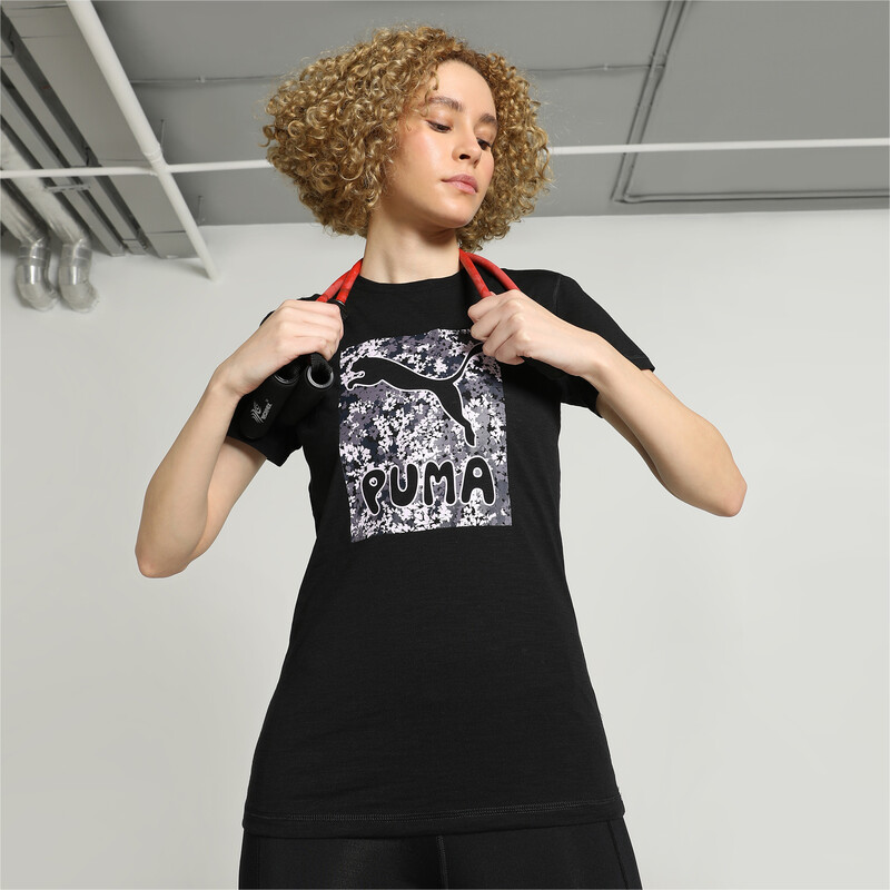 Women's PUMA Graphic Script Training T-shirt in Black size M