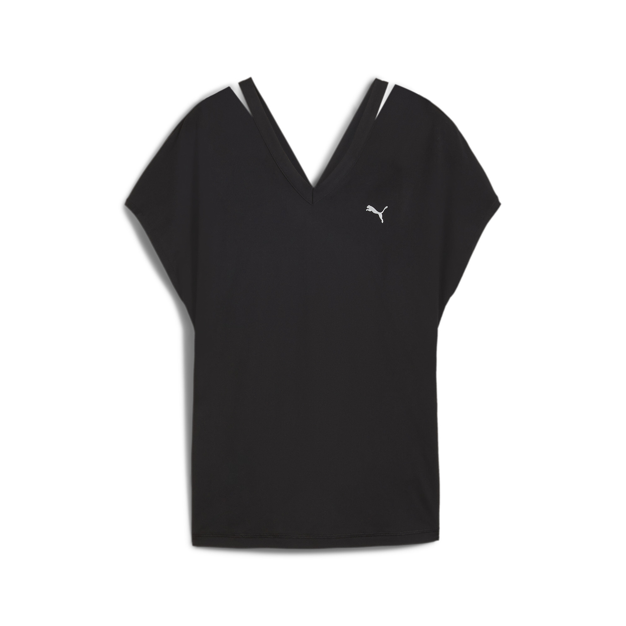 商品情報ヨガにおすすめなTシャツです。肩部分のディテールが一味違う個性を引き立てます。触り心地バツグンでゆったりと快適な着心地を提供します。詳細左胸にプーマキャットロゴVネック肩開き