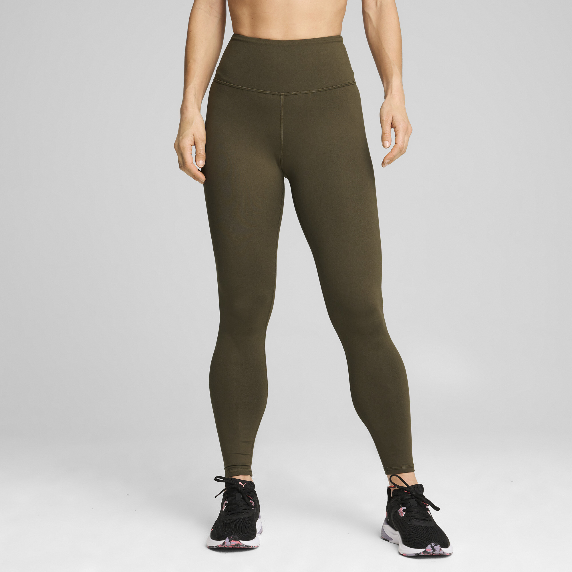 Women's Puma TRAIN High Waist Full-Length Tights, Green, Size S, Clothing