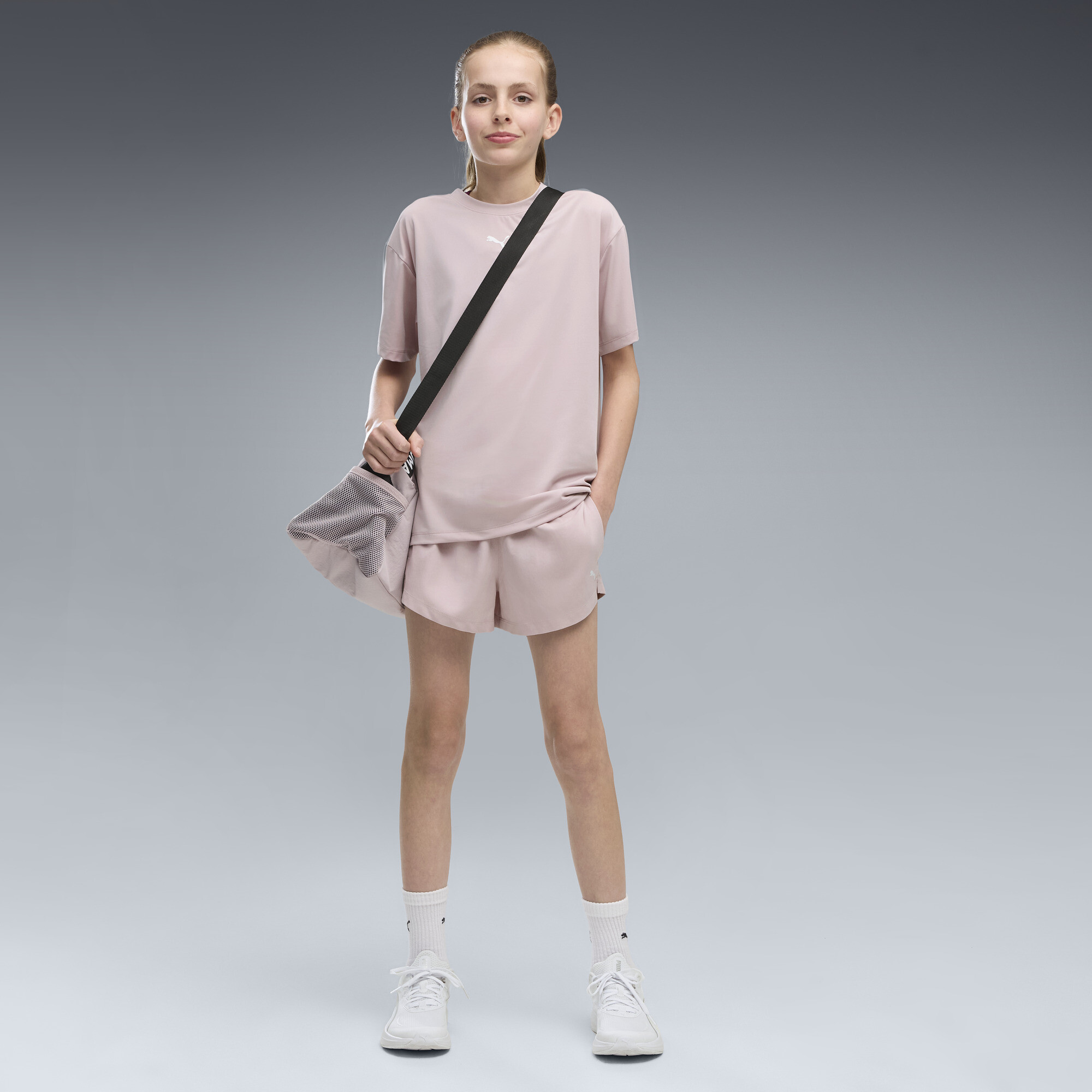 PUMA Train All Day Essentials Big Kids' Woven Shorts in Pink, Size M