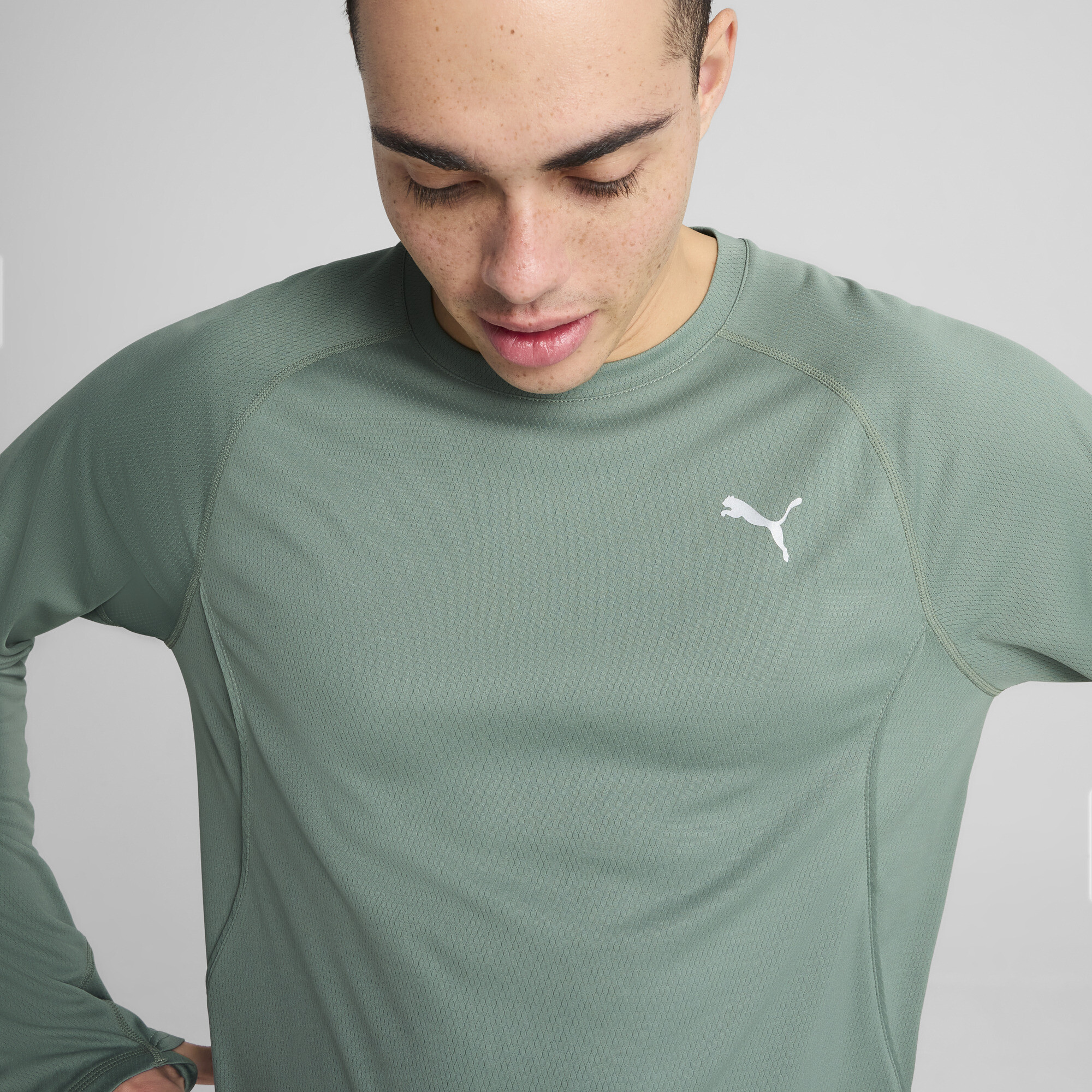 Men's Puma VELOCITY Long Sleeve Running Top, Green, Size M, Clothing