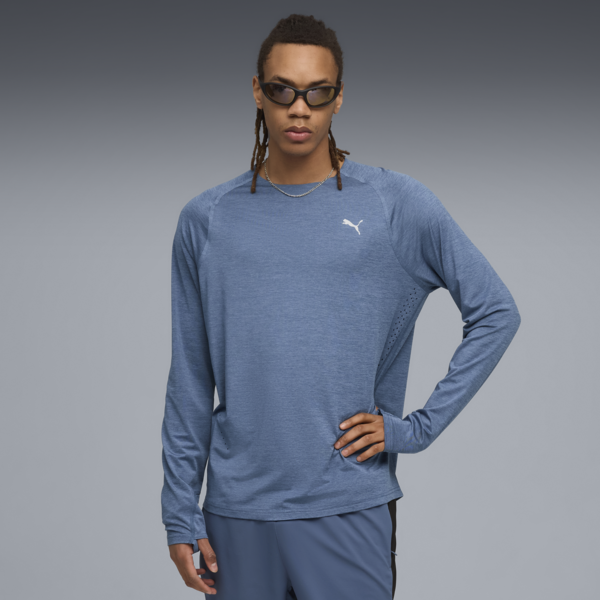 CLOUDSPUN Long Sleeve Running Top Men, Dark Indigo-Heather, large-ZAF